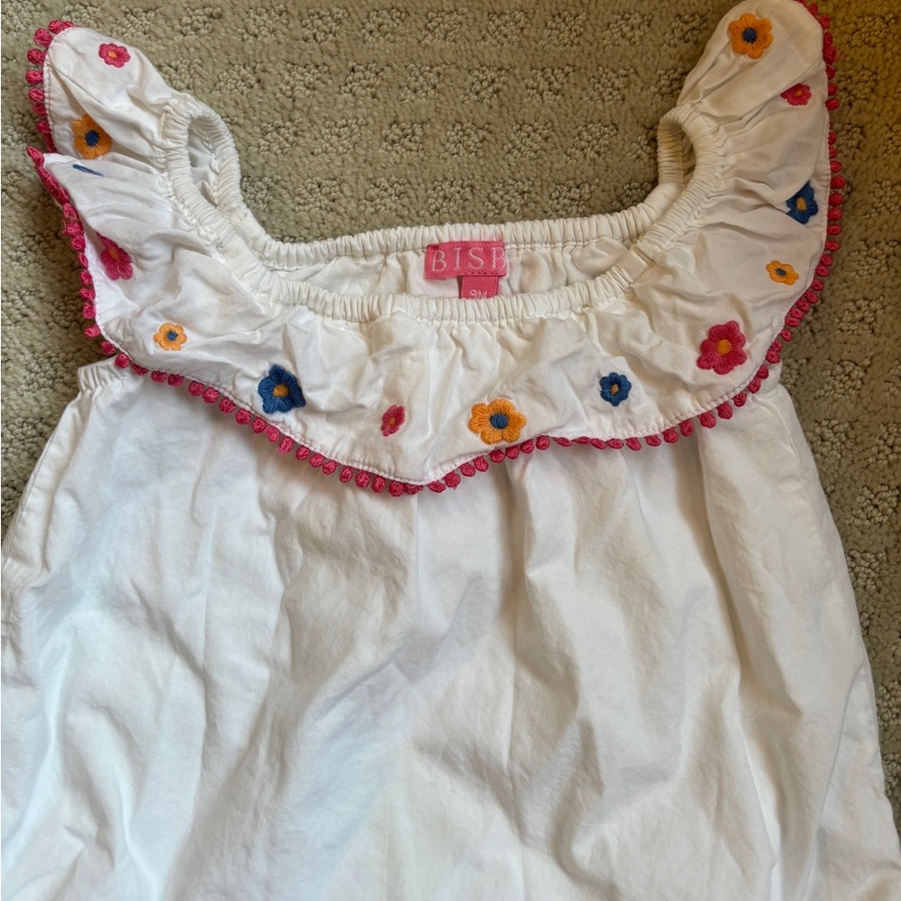 Bisby White Ruffled Kids One Piece with Floral Accents - Picture 2 of 3